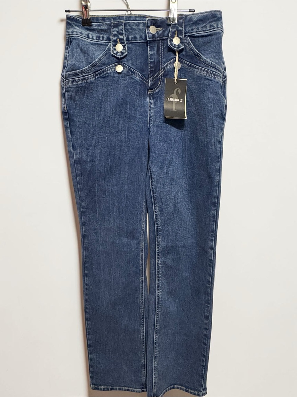 NWT Flamingals Curvy High Rise Button Tab Wide Leg Jeans Small